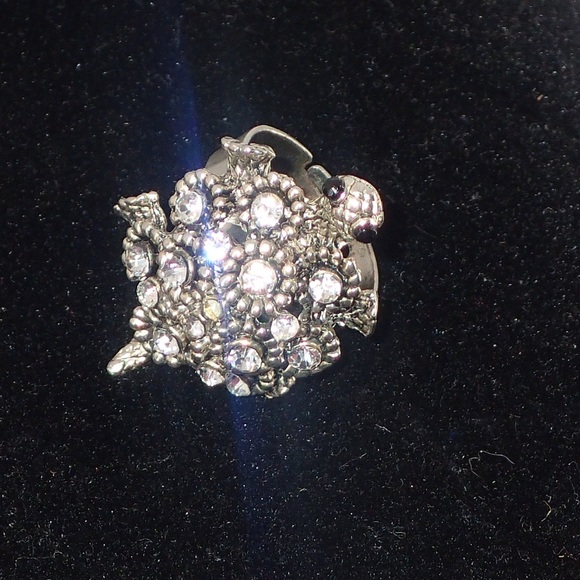 Vintage Ring Crystal Turtle Silver Adjustable Band Size 7 A Statement Piece Rare - Picture 4 of 12